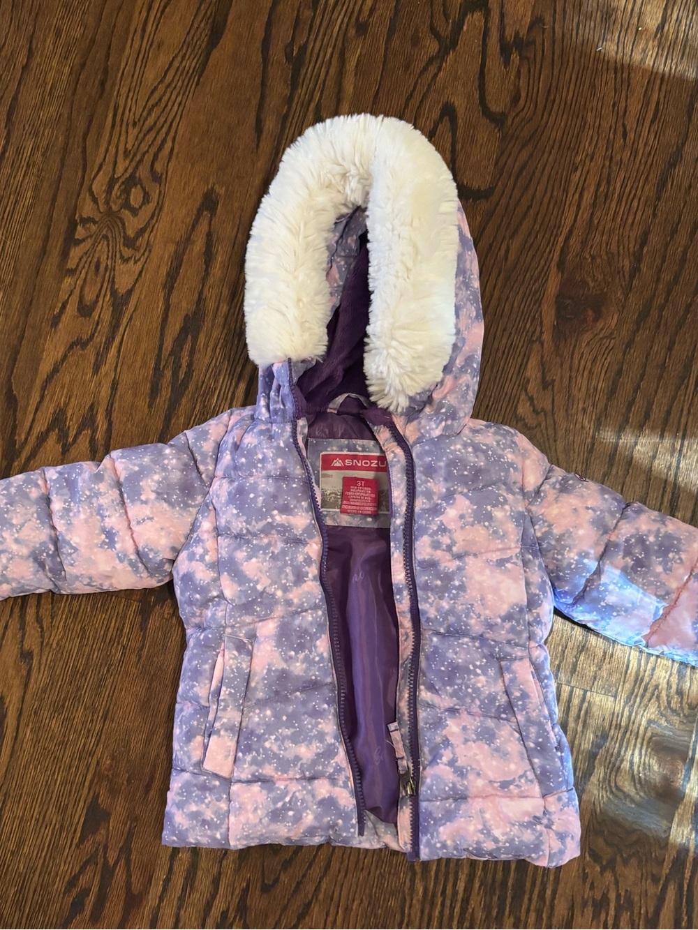 Snozu Girls' Lavender & Light Pink Faux-Fur Hooded Puffer Jacket